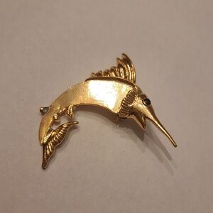 Vintage Swordfish Marlin Gold Tone Brooch Pin